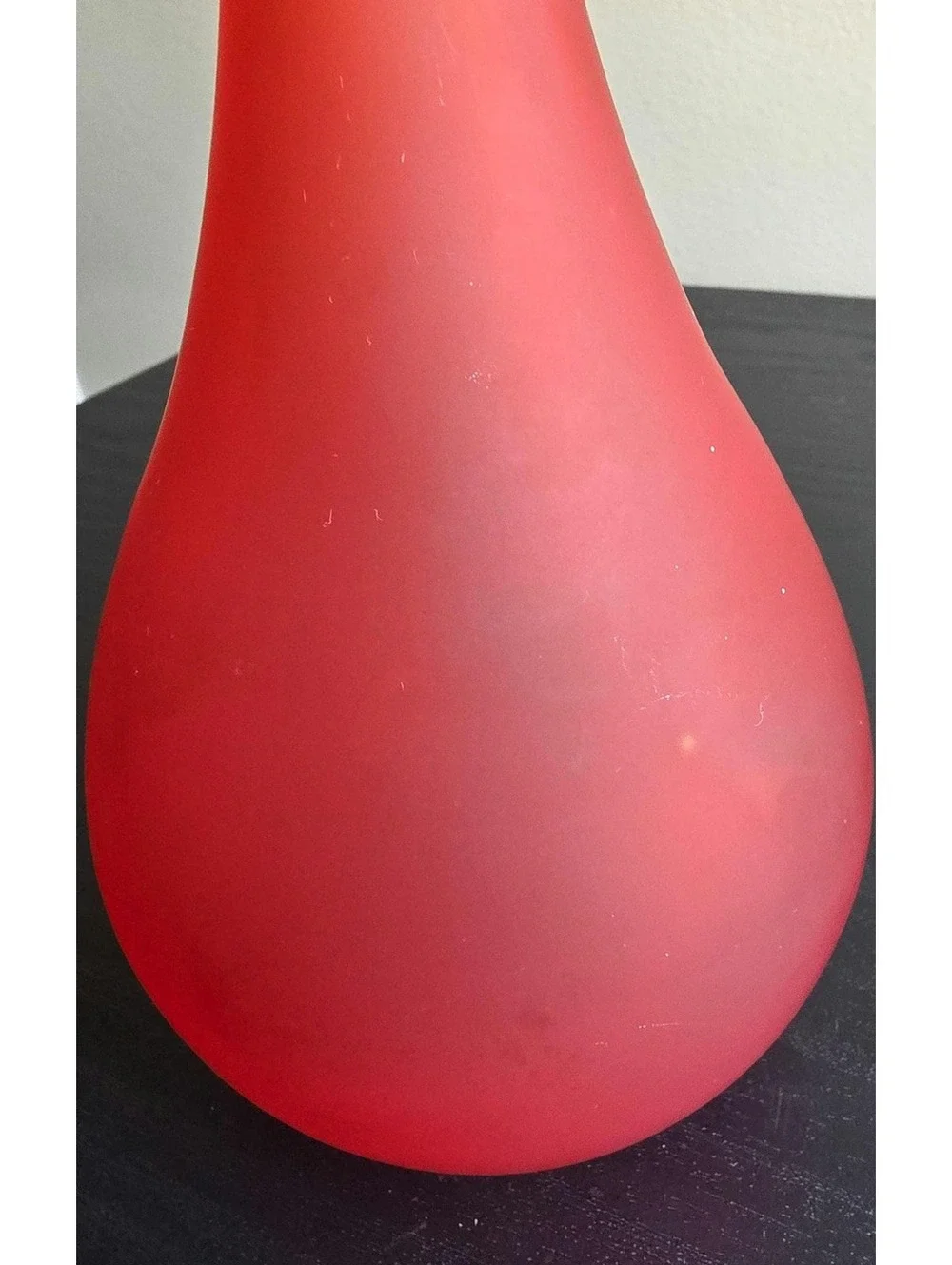 Vintage Murano Style Satin Red Art Glass Bud Vase Blue Rim Carlo Moretti Style